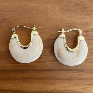 EARRINGS Half Moon Marbled Resin Gold Tone Metal Latch Back Closure Coastal Chic